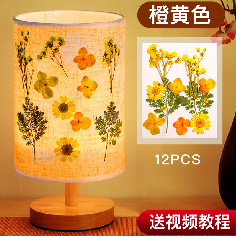 iChoice diy干花手工压花台灯创意植物花草氛围灯 母亲节生日活动礼 压花灯+【橙黄色】材料包