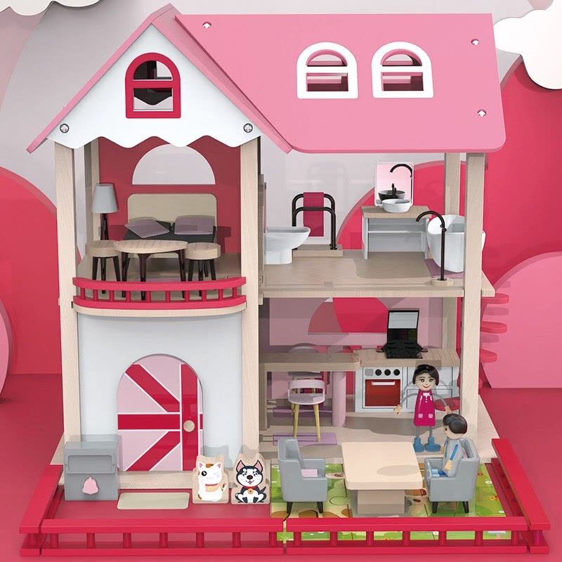 一点公主粉色娃娃屋女孩过家家玩具儿童DIY拼装组装手工搭建木质仿真别墅小屋房子3-4-5岁图片