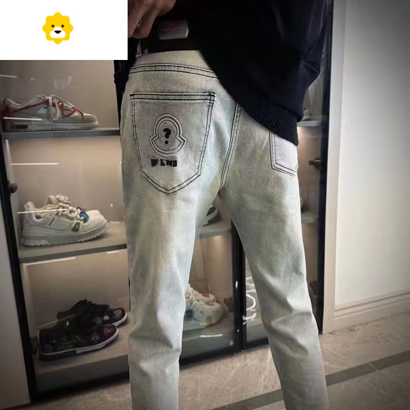 fish basket款做旧复古高端欧美潮牌牛仔裤男修身小直筒弹力休闲潮流