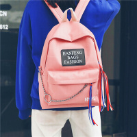 新款书包女韩版潮原宿ulzzang 高中学生背包港风百搭情侣帆布双肩包男-定制 粉色小号