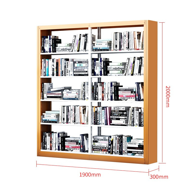 域赢钢制转印书架学校图书馆书店书籍室阅览室单面书架资料架一列二组五层 黄色高清大图