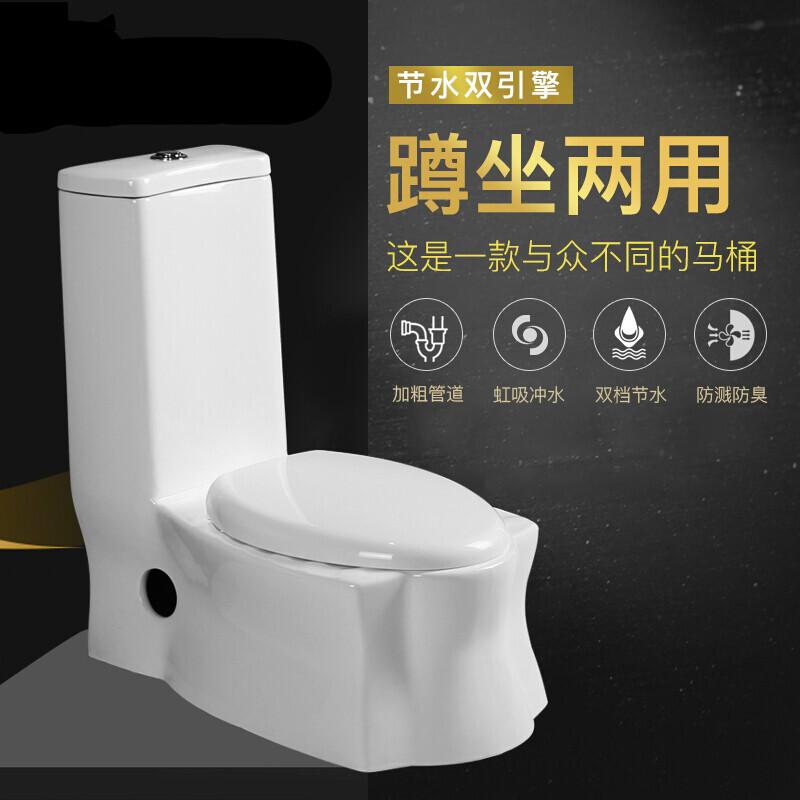 家用抽水马桶防臭坐便器蹲坐一体两用马桶节水双用坐厕坑距300密封盖板305mm波迷娜BOMINA高清大图