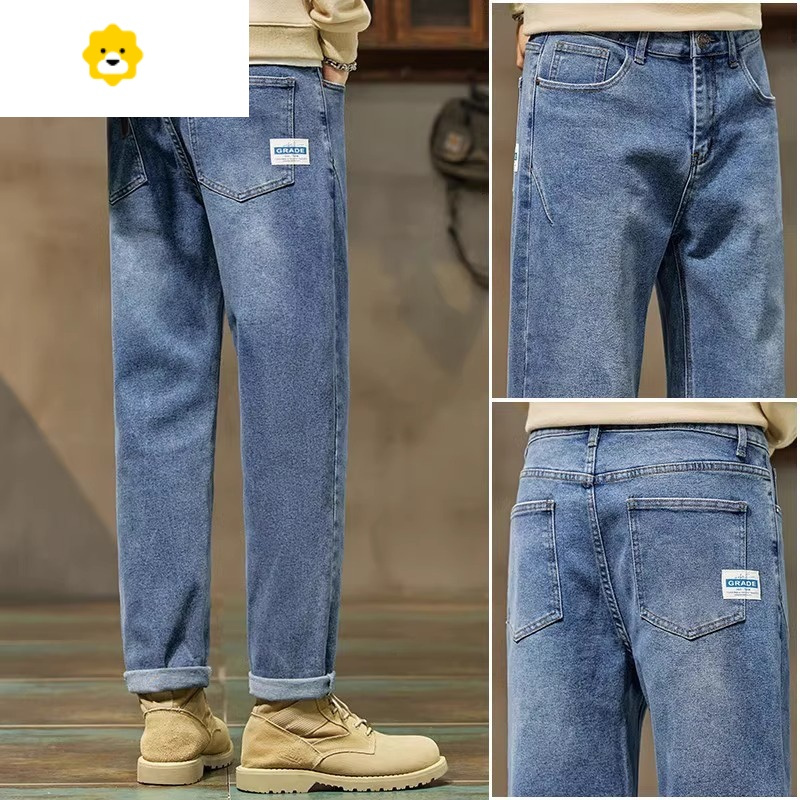 fishbasket男士裤子款休闲九分牛仔裤男裤ins宽松直筒痞帅男生耐磨