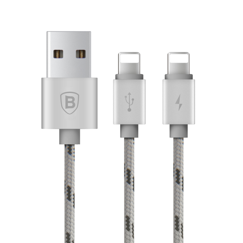倍思(Baseus)苹果数据线二合一快充手机充电线 iPhoneX/8/7 Lightning接口 银色1.2米