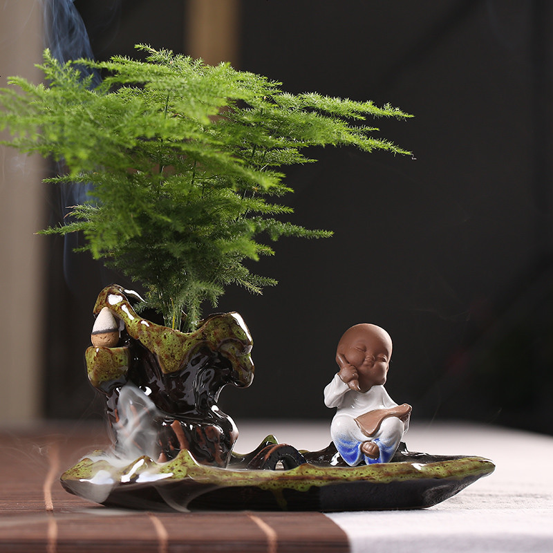 茶宠摆件小和尚禅意倒流香炉花盆创意和精品茶道配件茶玩桌面饰品