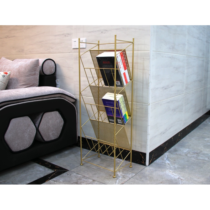 森美人北欧金色落地书架杂志架家用移动书报架整装创意资料架轻奢报刊架高清大图