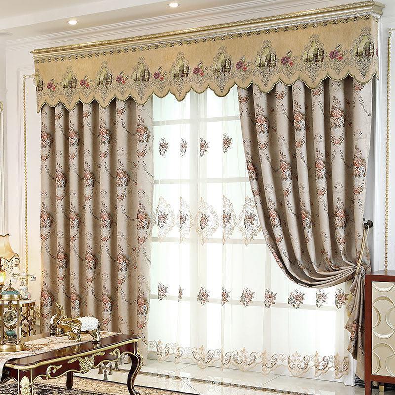 家柏饰(CORATED)欧式定制客厅半遮光成品新款绣花家用主卧刺绣提花挂钩式窗帘 温茹咖色窗帘 2米宽*2.7米高（挂钩）一片