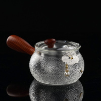 至作(ZHIZUO) 中荷叶+鱼挂珍珠 锤纹实木侧把耐高温玻璃壶200-299ml