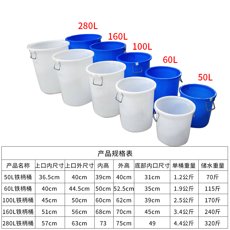 蓝色垃圾桶无盖 Y002 单个装 直径50CM 高度60CM