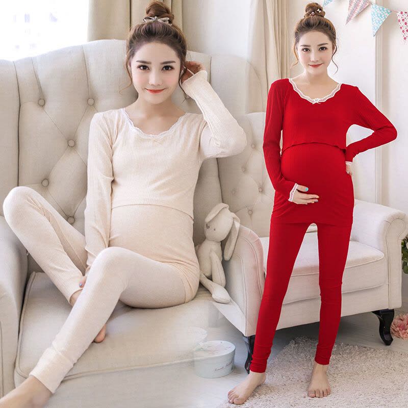 迪鲁奥（DILUAO)孕妇秋衣秋裤套装产后哺乳怀孕期喂奶美体睡衣保暖内衣冬 黑色 均码图片