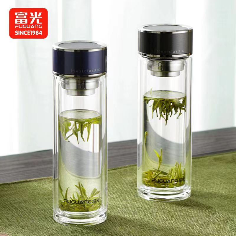 富光铭成抗菌双层玻璃杯-400ml(蓝色)