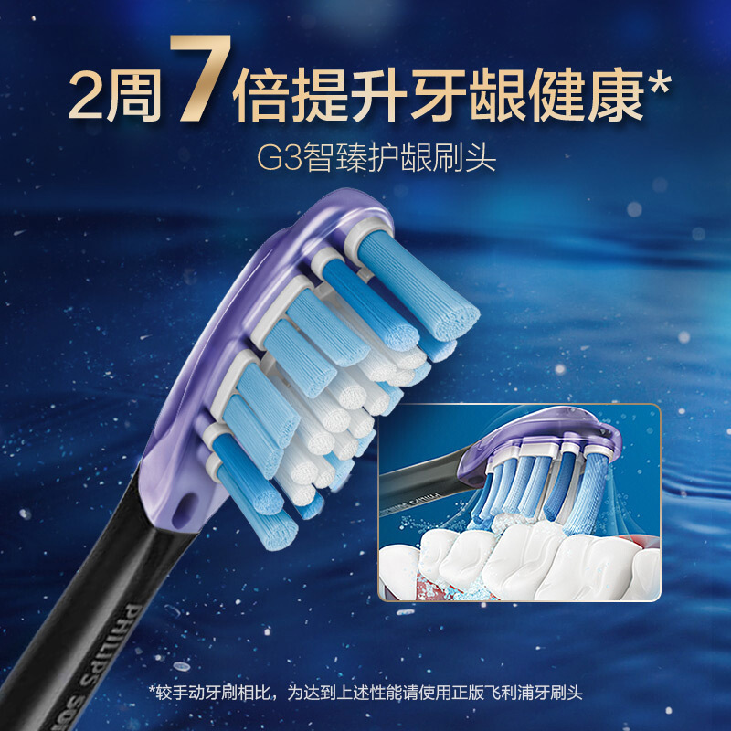 飞利浦(Philips)电动牙刷头 三支集享装 洁净+护龈+亮白 适配HX9954/HX9924 黑色HX9073/96