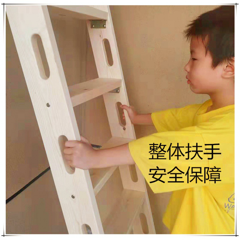 家用加厚防滑实木直梯室内木制阁楼楼梯带扶手梯简易五步原木梯子 三维工匠 标准款4踏(材料厚2cm家用梯高清大图