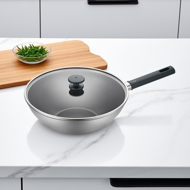 双立人 不锈钢纯钛超轻炒菜锅不粘锅家用燃气灶可用SILVER Ti II 30cm