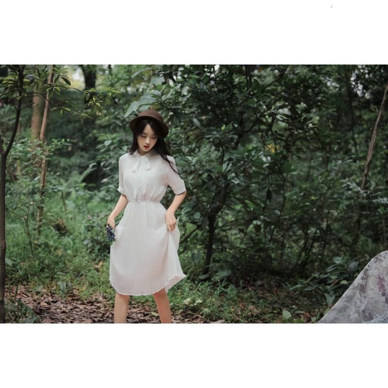 裙子女夏2018新款原宿风学生少女雪纺连衣裙森系中长款收腰仙女裙