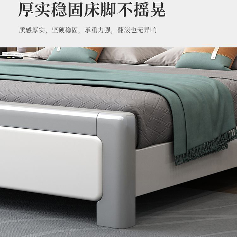 新中式床实木床双人床橡胶木白色现代简约1.8米主卧双人床1.5米高清大图