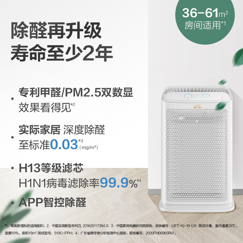 AO史密斯(A.O.Smith)家用除甲醛除雾霾细菌 甲醛精确数值显示 新居空气净化器KJ455F-C15-F+