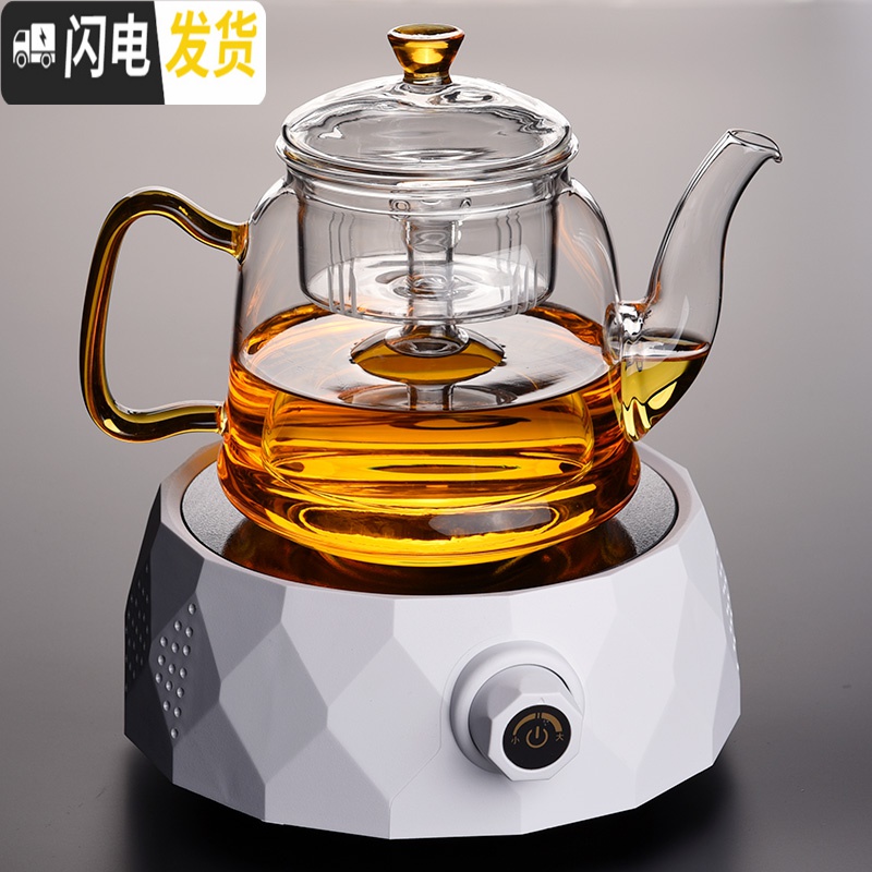 三维工匠加厚耐热玻璃煮茶壶家用大容量蒸汽茶壶电陶炉套装烧水养生壶茶器 Y08款壶(单内胆)(送3个杯):700茶具高清大图