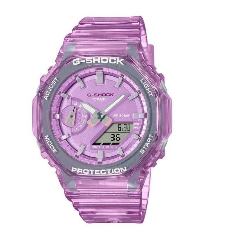 卡西欧casio闹钟世界时间石英模拟数字紫色表盘百搭休闲防水女士手表
