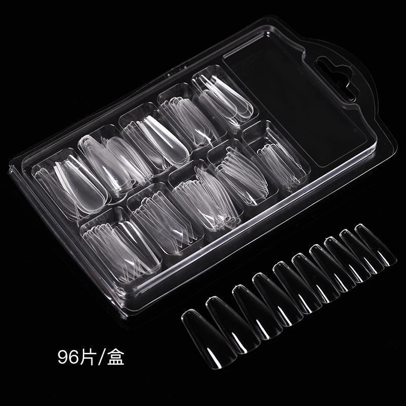 美甲甲片超薄无痕成品可拆卸穿戴式透明全贴胶水透明延长指甲贴片 [磨砂方形甲片96片]