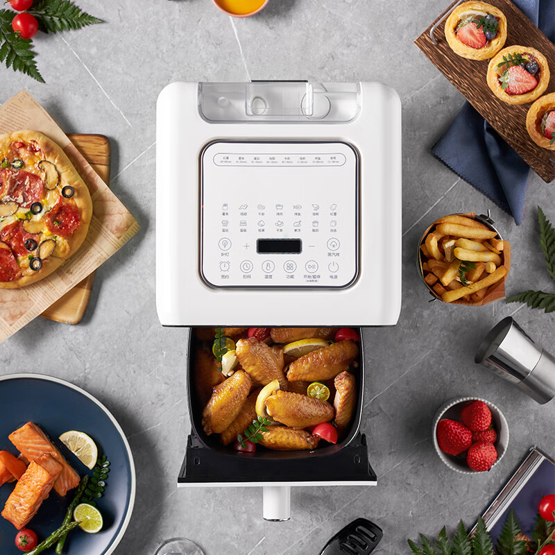 摩飞电器 空气炸锅 家用4L可视炉灯蒸汽嫩烤一体空气炸烤箱 多功能炸薯条鸡翅机 MR8101富士白