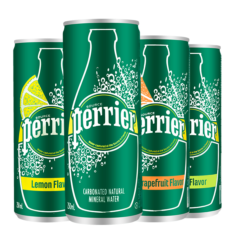 perrier 巴黎水青柠味含气天然矿泉水柠檬味气泡水青柠味 易拉罐装250