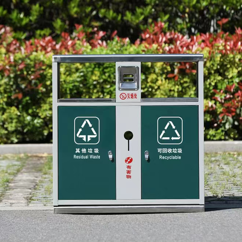 苏久立户外垃圾桶大号环卫不锈钢木分类双果皮箱室外垃圾箱常规桶高清大图