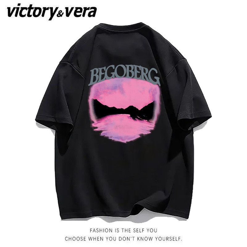 VICTORYVERA美式高街复古黑色短袖t恤女2022夏季新款韩版宽松上衣