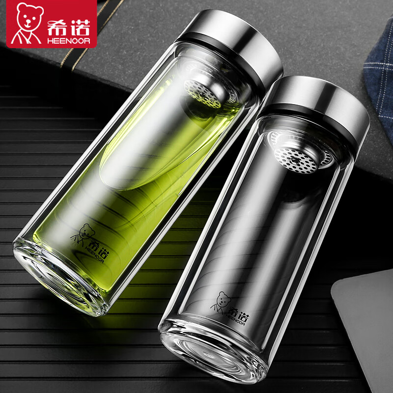 希诺(HEENOOR)带滤网双层玻璃杯380ml-XN-7073高清大图