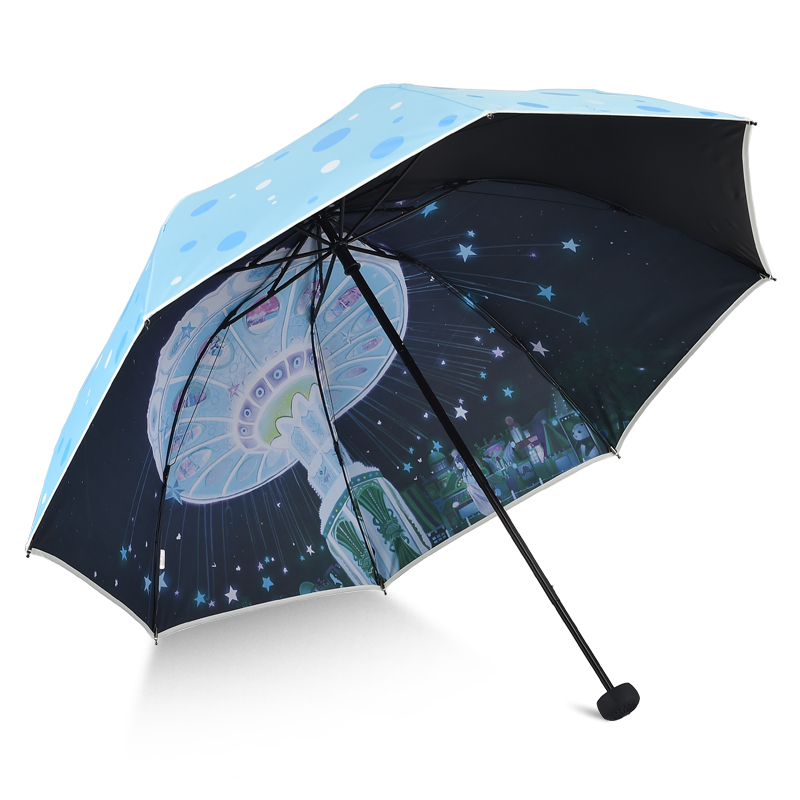 天堂伞伞太阳伞防晒女遮阳伞女神黑胶小清新晴雨伞两用折叠天蓝色