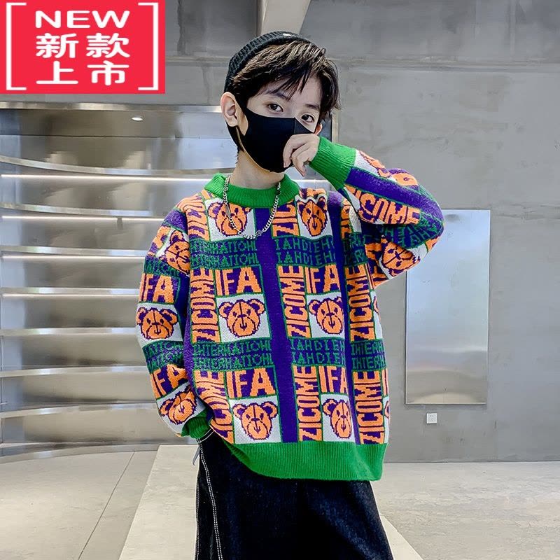 可莉允男童秋冬款毛衣2022新款加绒加厚大童韩系冬季打底男孩儿童洋气潮图片