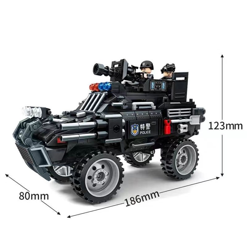 中国积木装甲车防爆特警武装特种悍马汽车军事系列拼装玩具男孩子