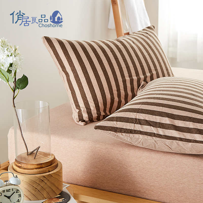 俏居(Choshome)家纺 日式四件套纯棉新疆长绒棉针织棉床笠被套简约条纹款全棉天竺棉套件高清大图