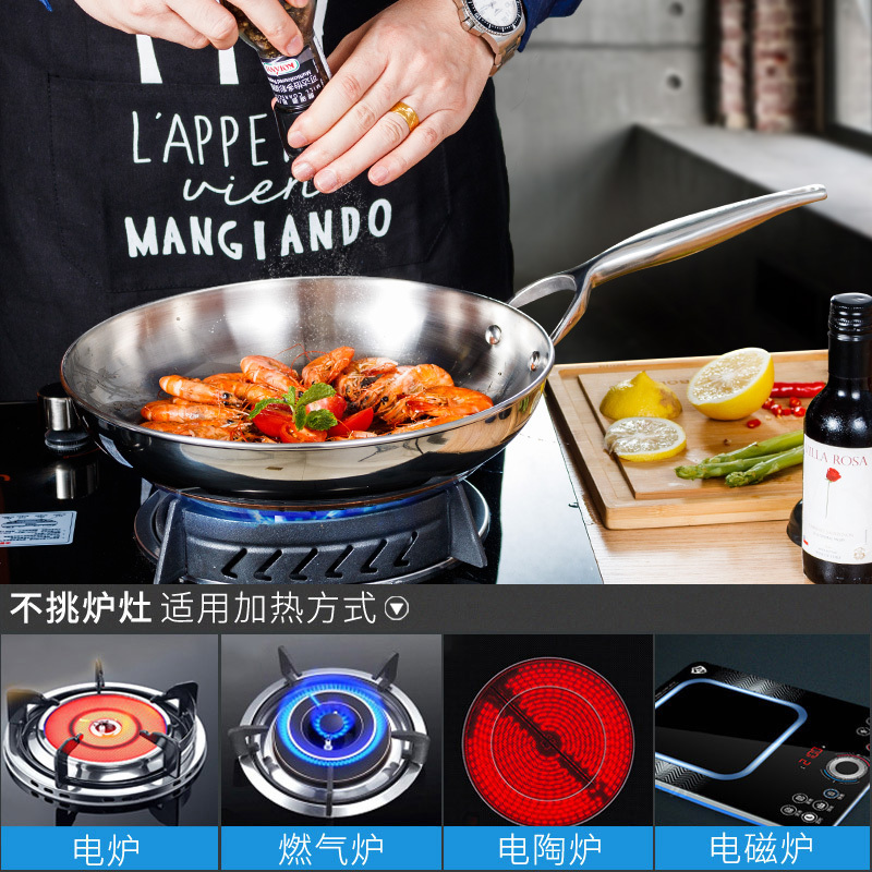 铂帝斯BODEUX 皇室系列 304不锈钢煎锅平底锅煎饼锅燃气电磁炉通用