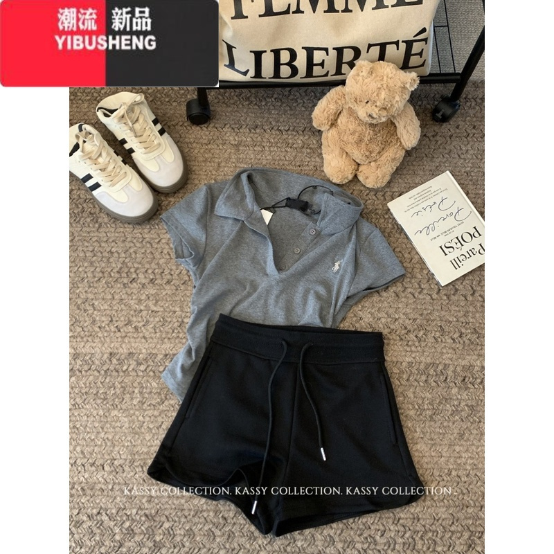 YIBUSHENG黑色紧身直筒休闲短裤女季小个子包臀裤子抽绳高腰百搭a字热裤