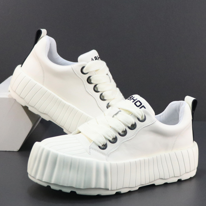 厚底增高男鞋新款真皮小白鞋贝壳头潮流板鞋轻便透气休闲鞋子