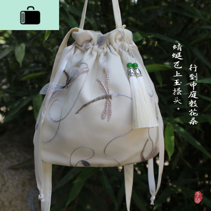 2019新款原创手工蕾丝布包复古风汉服包包流苏仙女斜挎手提女包袋NEWLAKE高清大图