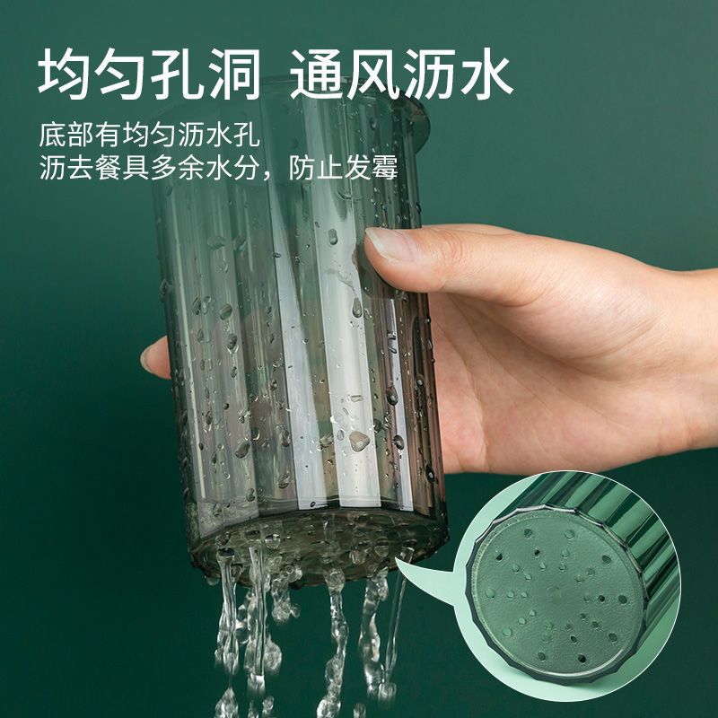 墨绿铁艺筷子筒 家用筷子置物架沥水筷桶ins风筷子篓筷笼餐具收纳盒轻奢筷子筒