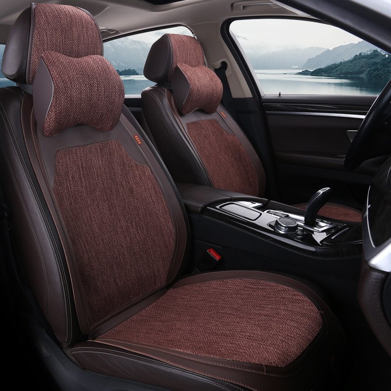 敬平高端简约亚麻马鞍垫养生汽车坐垫小蛮腰四季通用座垫专用座套 咖