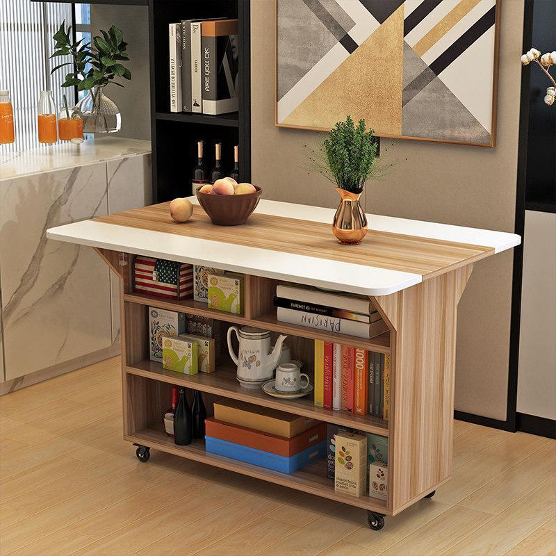 汐岩简易折叠桌子多功能家用小户型折叠餐桌可移动厨房储物柜客厅边柜 100*80白+浅单桌（圆角）