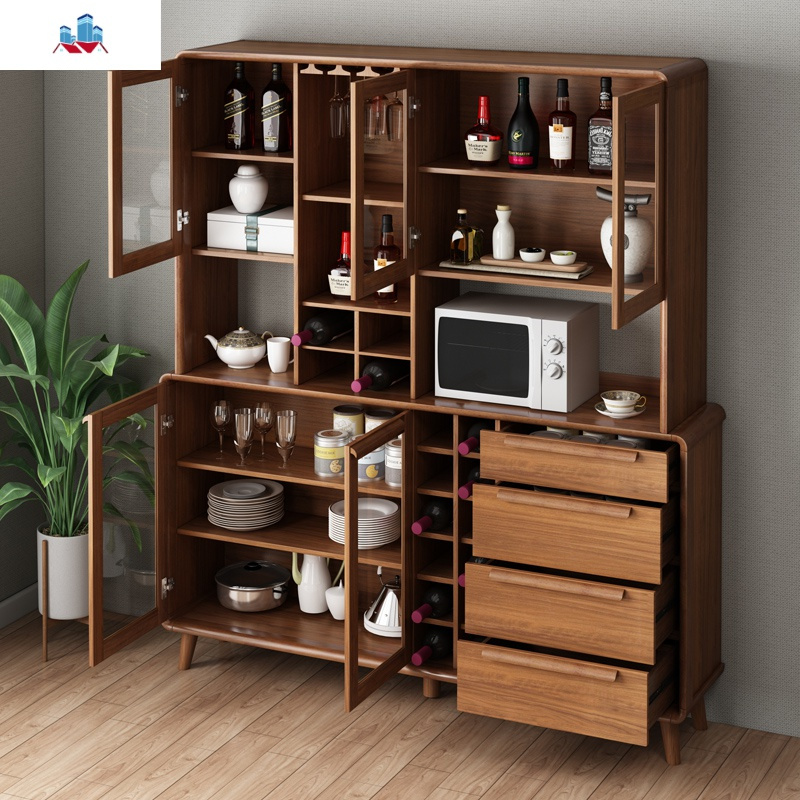 北欧餐厅实木新中式餐边柜高柜子到顶酒柜一体客厅茶水柜家用靠墙泰