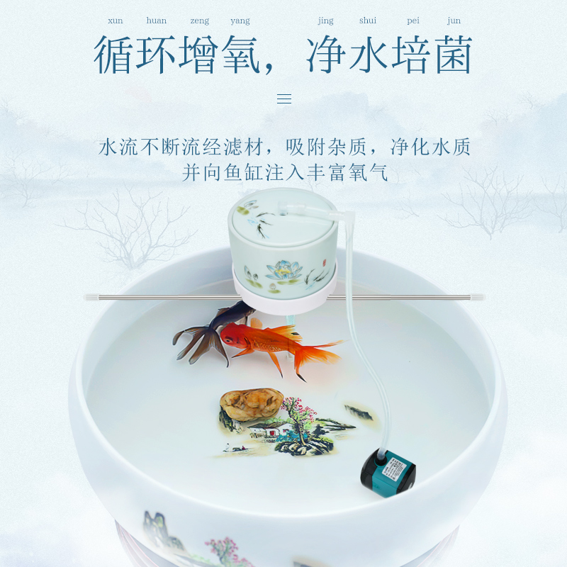 圆形鱼缸玻璃陶瓷过滤器小型上置过滤盒滴流盒循环圆缸净水器高清大图