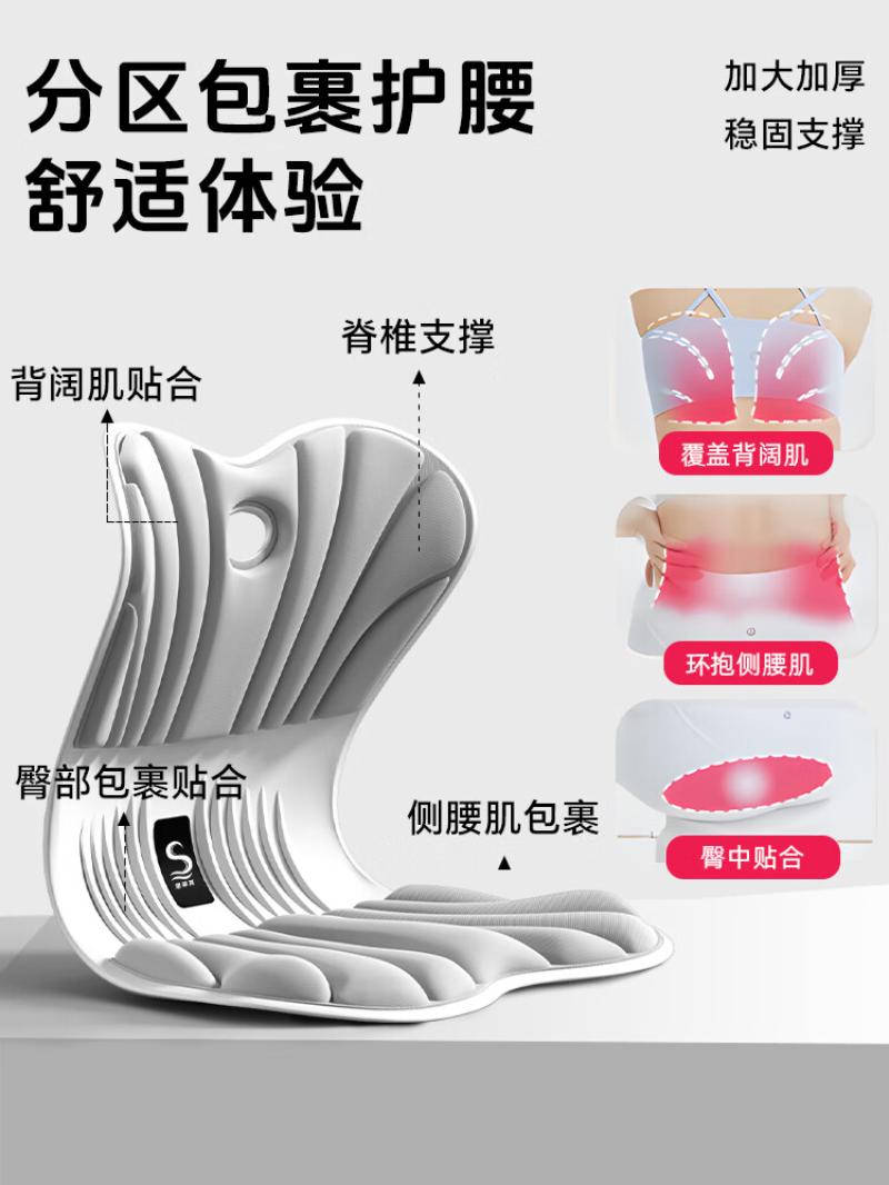 思菲其 护腰靠垫护腰久坐神器 条纹加大款S02黑高清大图