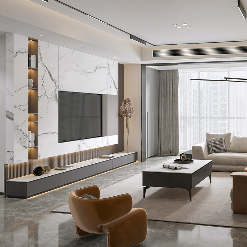 岩板地台电视柜茶几组合现代简约客厅小户型意式轻奢地柜电视机柜