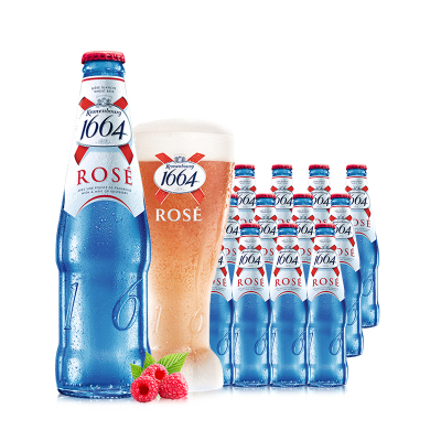 Kronenbourg1664桃红啤酒法国果味小麦啤330ml*12瓶装苏宁自营
