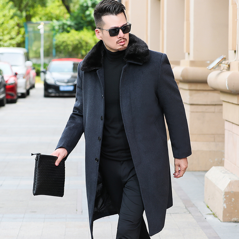 可拆卸羽绒内胆大衣山羊绒呢子男士羊绒大衣中长款过膝爸爸保暖秋冬装