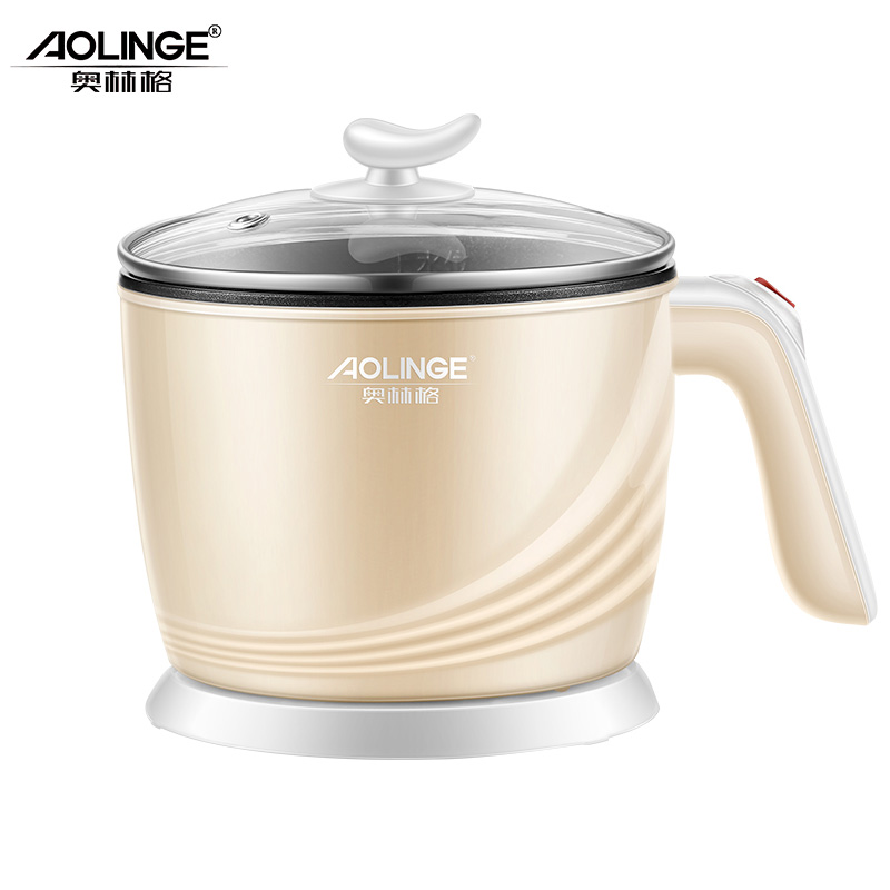 奥林格(AOLINGE)H-9分体式多功能学生锅宿舍家用电热锅泡面锅煮面锅1-2人迷你小功率小电锅火锅电煮锅 咖啡色不粘