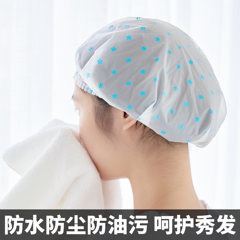 日本防水浴帽女士洗澡可爱头套全包头发沐浴帽时尚家用厨房防油帽 三维工匠高清大图