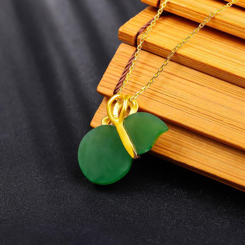 周六福金镶玉吊坠女士款黄金碧玉葫芦福禄和田玉玉坠官方正品玉石挂坠