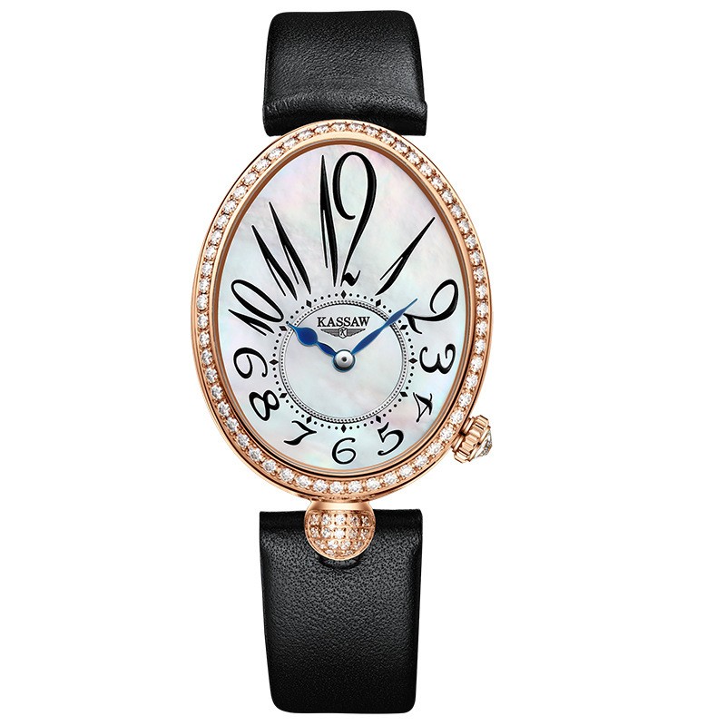 卡梭(KASSAW)手表女士锆钻那不勒斯皇后自动机械表女数字防水皮带时尚潮流女表ins风K825L K825L轻奢金
